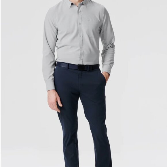 Mack Weldon Shirt Men Medium AirFlex Button Up Performance Seawool Navy Ticker - Picture 9 of 10